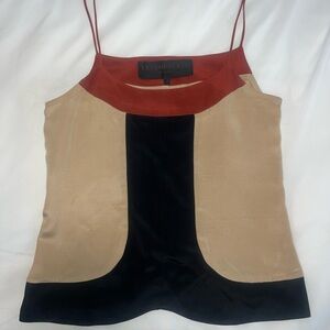 Leyendecker Anthropologie 100% Silk Mod Top - Black, Tan, Burnt Sienna